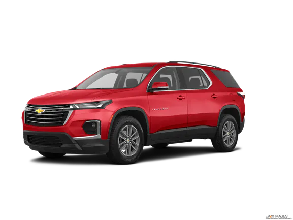 a red Chevrolet Traverse
