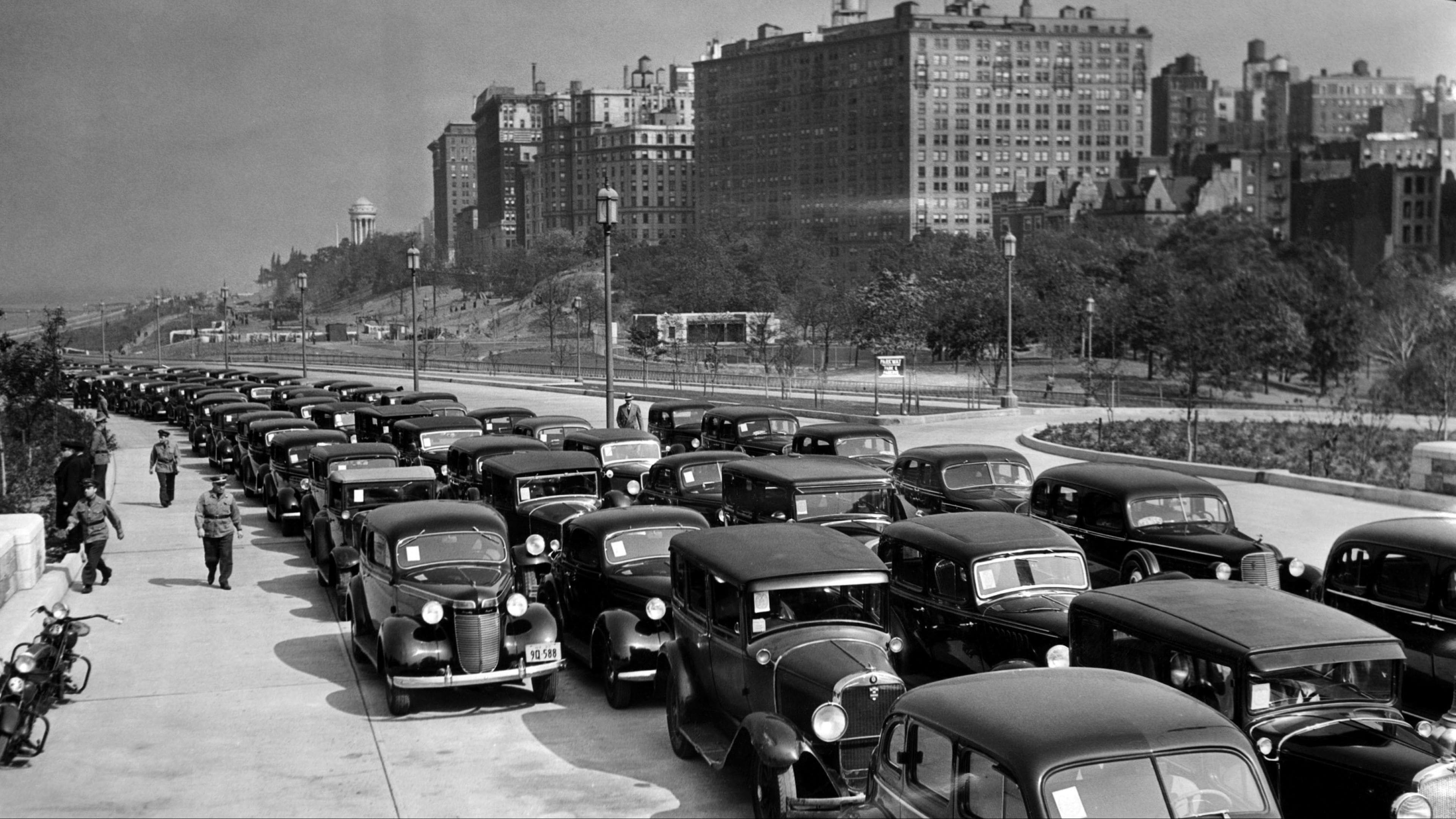 Old fashioned photo with vintage cars