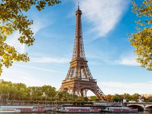 Romantic waterside view of the Eiffel Tower in Paris