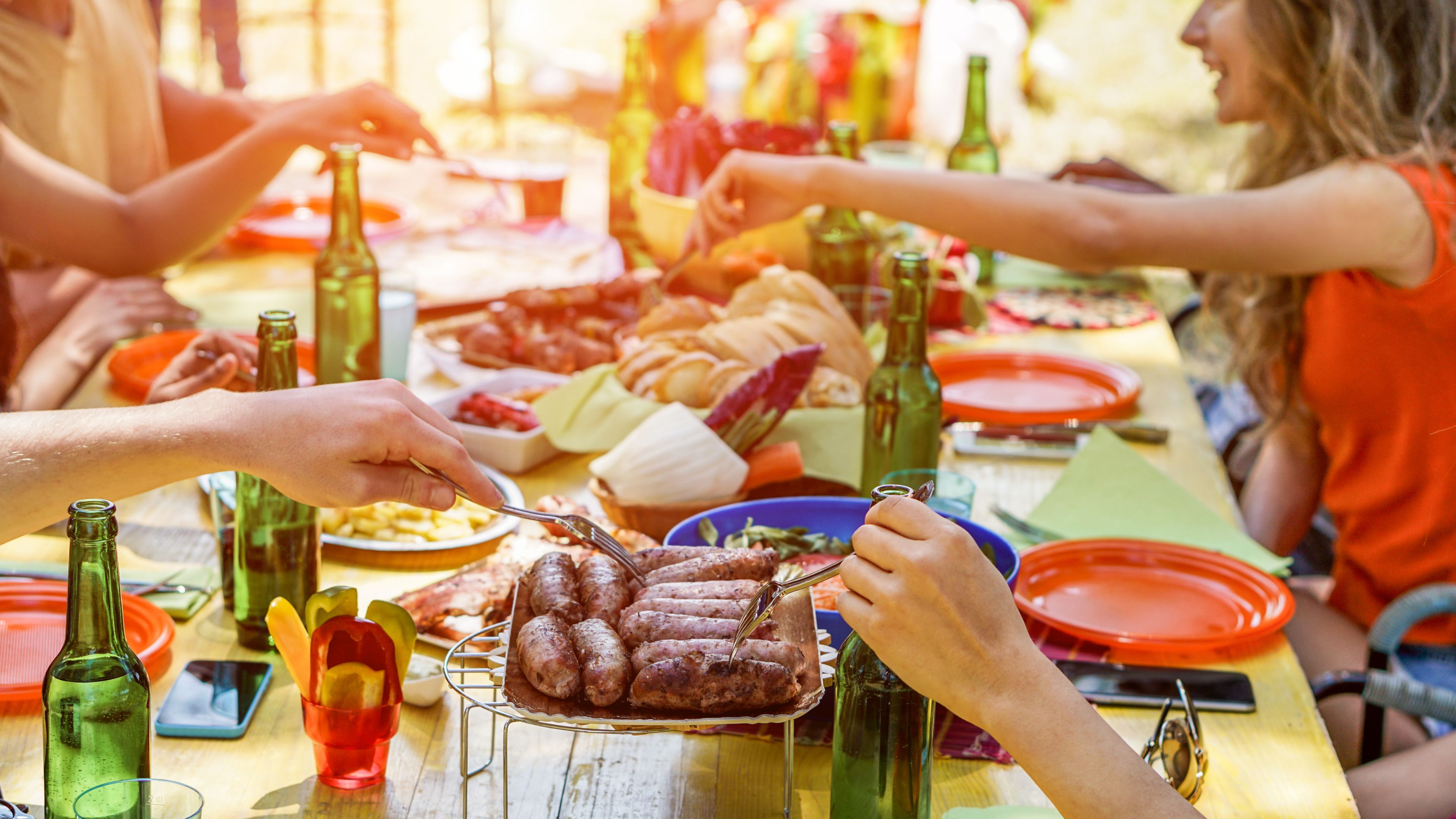 People eating at a restaurant table