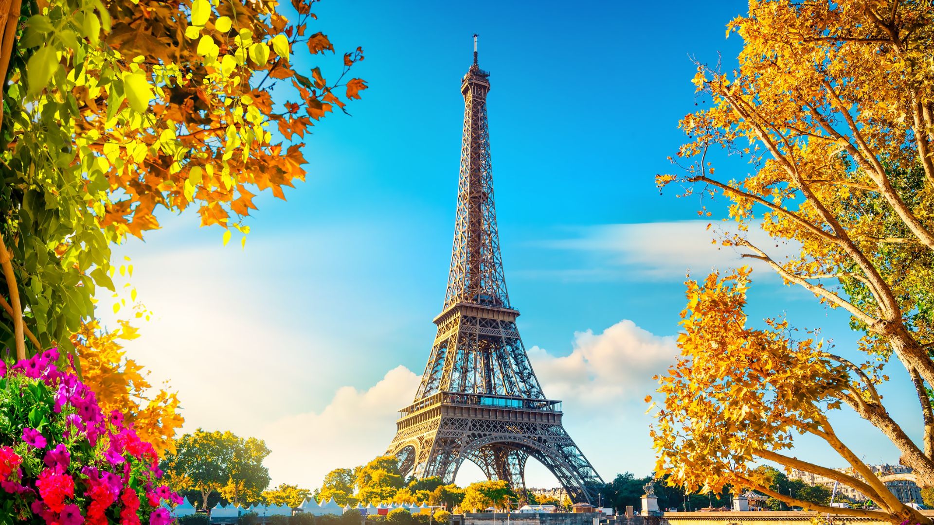 Romantic waterside view of the Eiffel Tower in Paris
