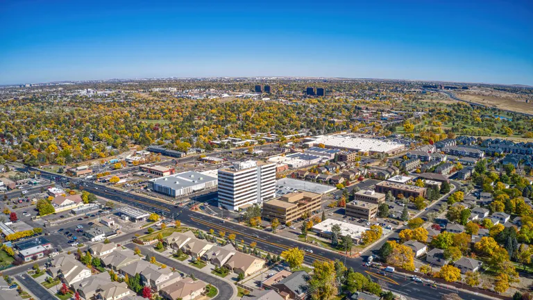 downtown aerial view of aurora