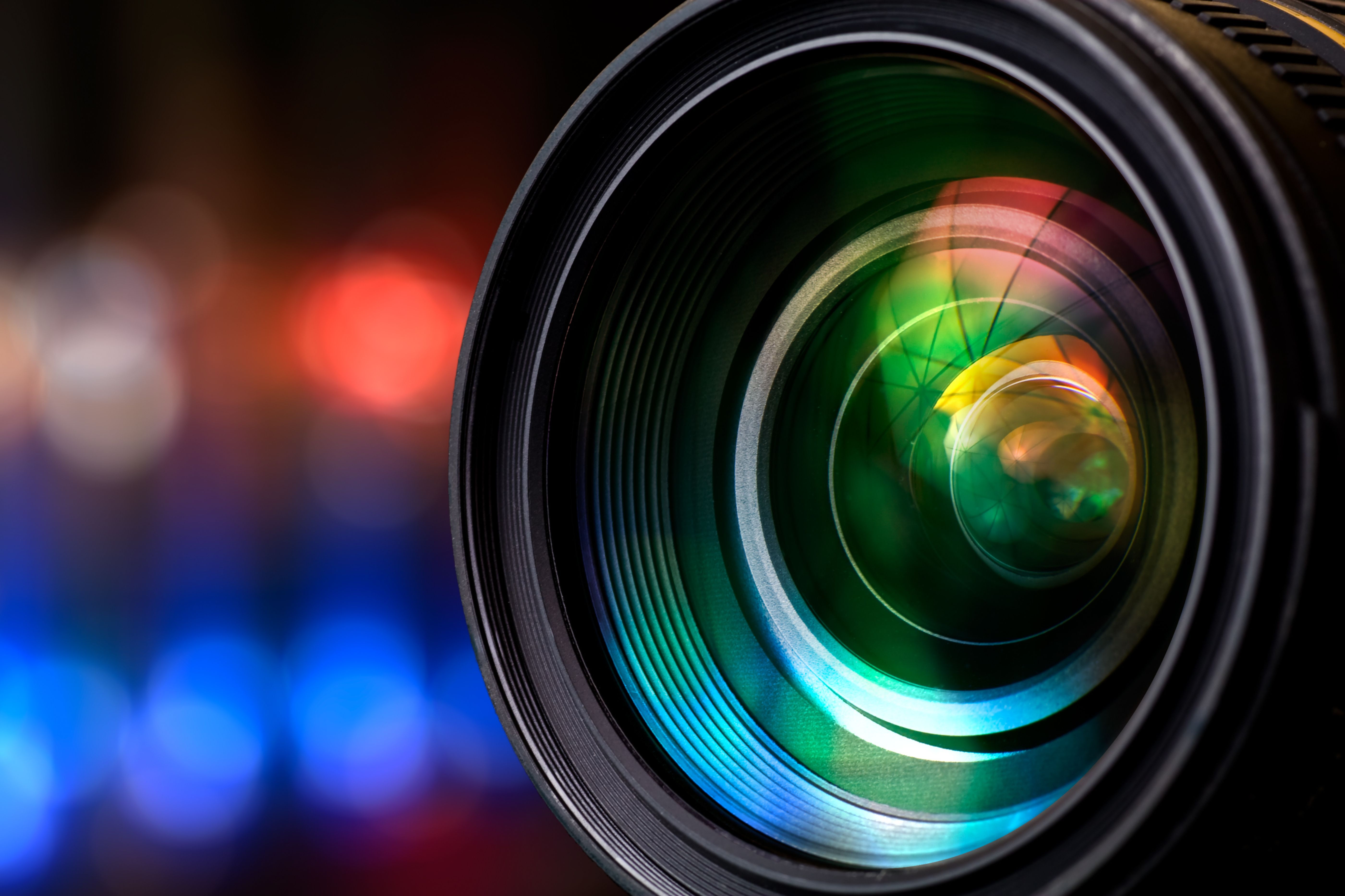 camera lens with colorful blurry background