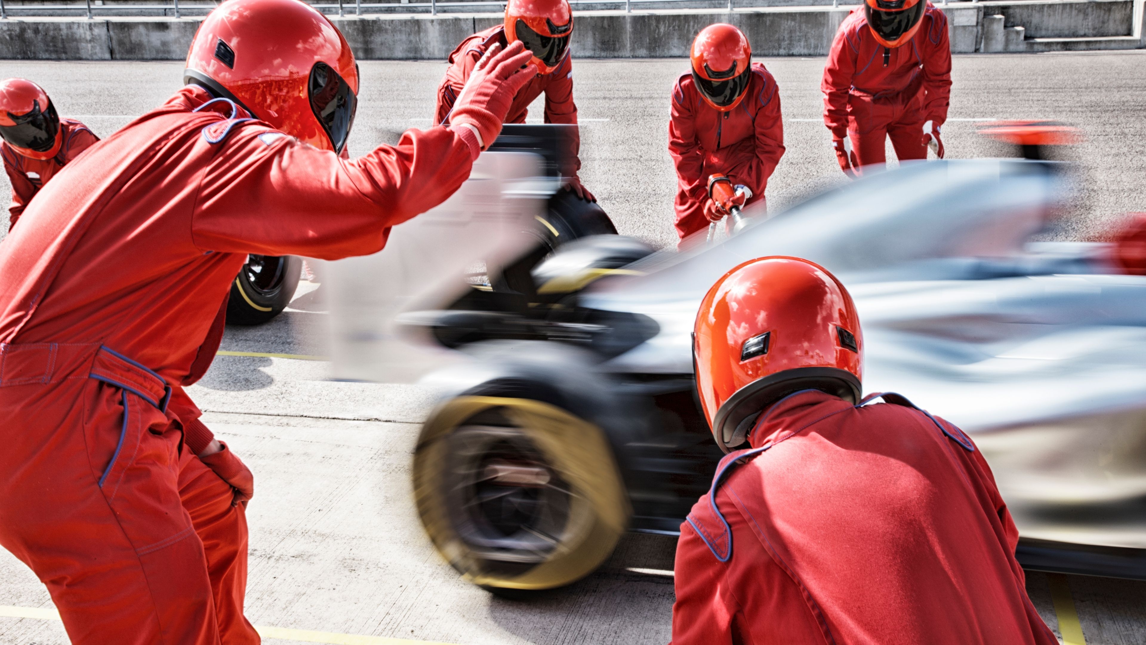 pit crew in a race track