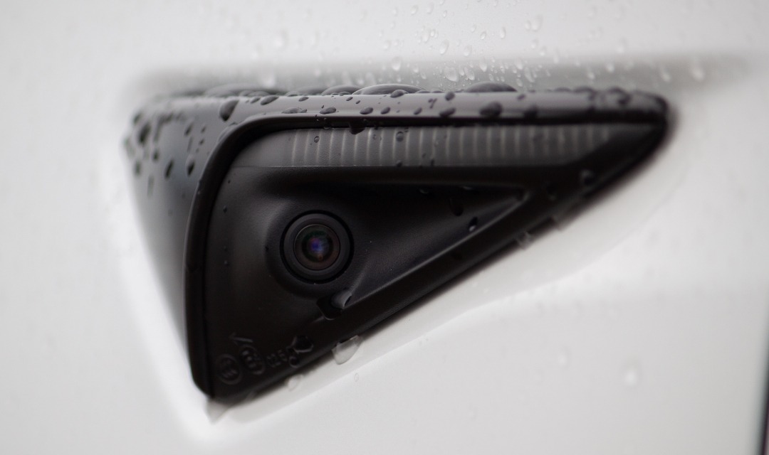 Close-up of exterior camera on Tesla Model 3