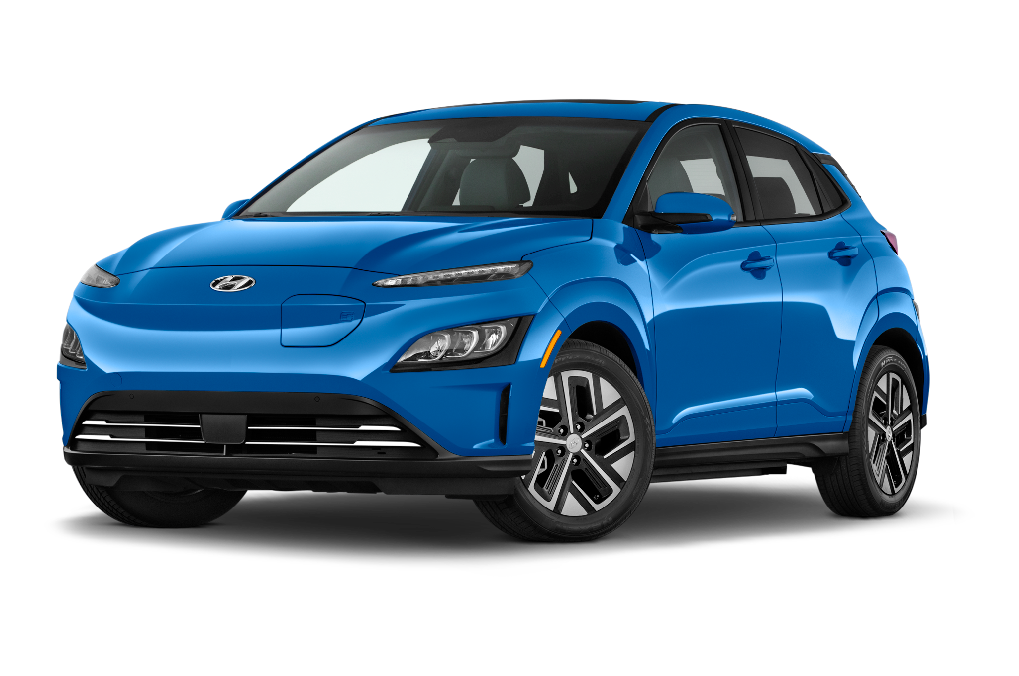 2023 Hyundai Kona Electric Limited 5 Door 2WD SUV Stock pictures of low aggressive front three quarter view of 2023 Hyundai Kona Electric Limited 5 Door 2WD SUV