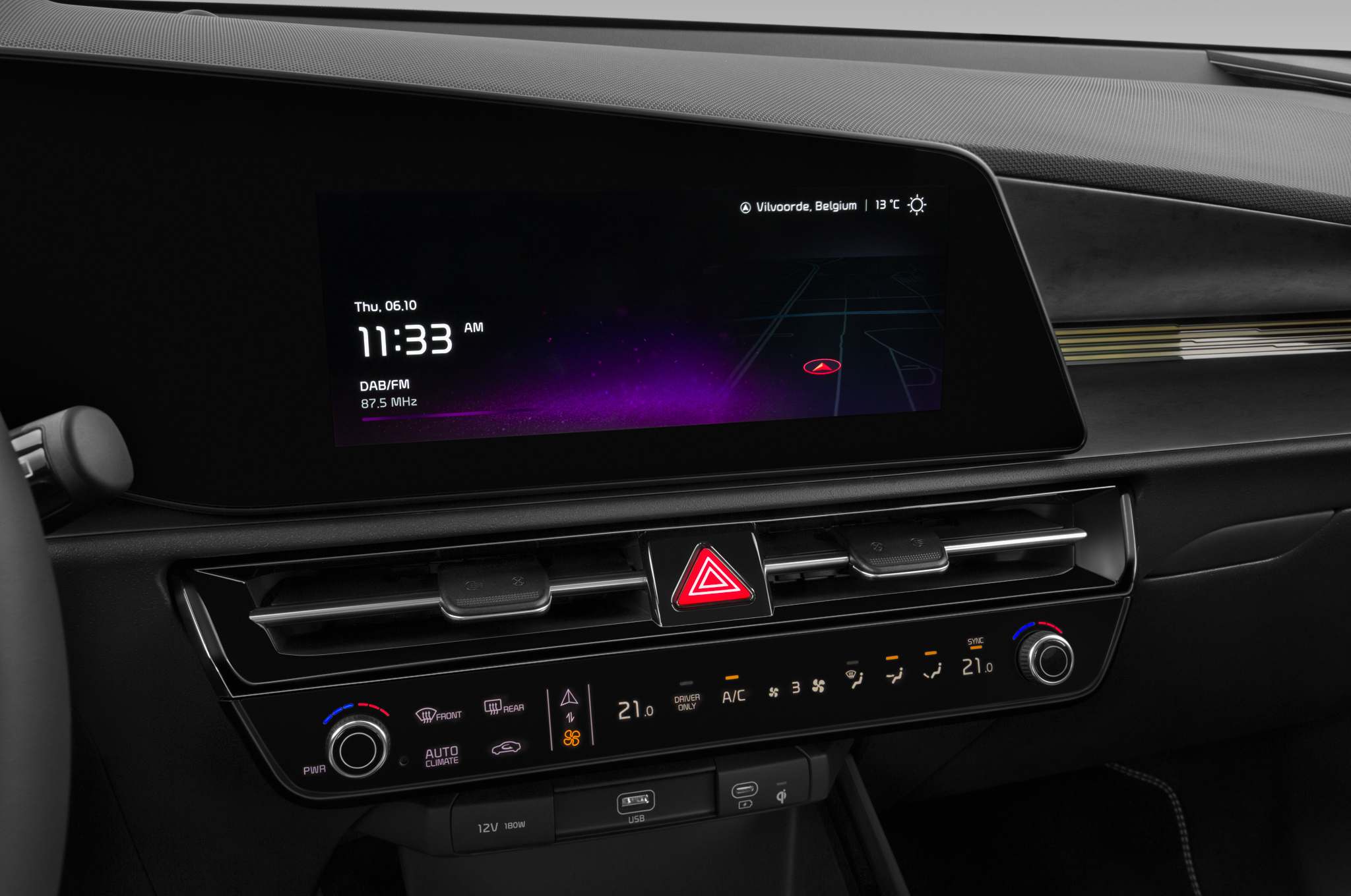 Instrument panel close up view of 2023 Kia Niro EV Pace 5 Door 2WD SUV stock photos