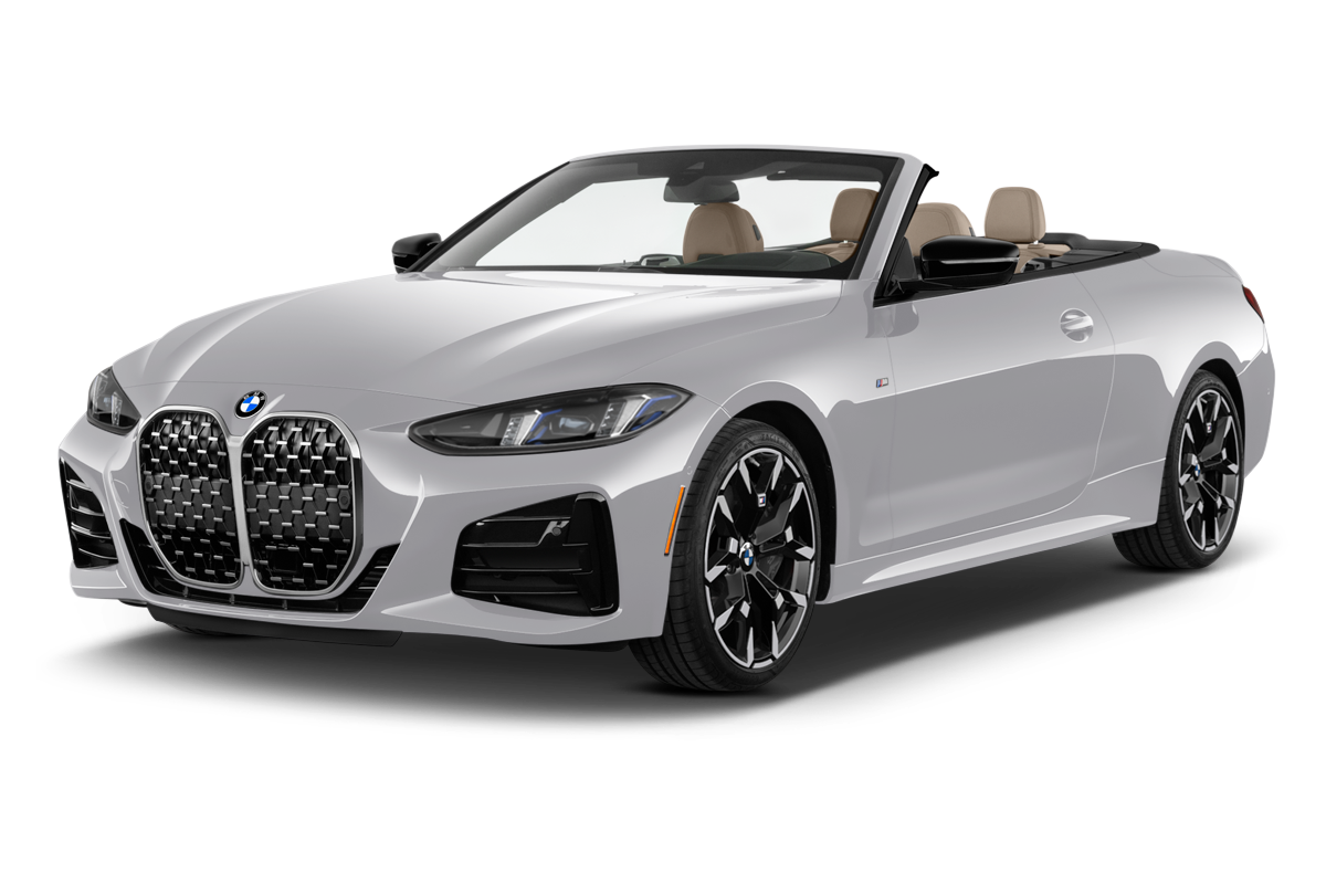 2025 BMW 4 Series 430i M Sport 2 Door Convertible angular front stock photos of front three quarter view black-chevrolet-camaro
